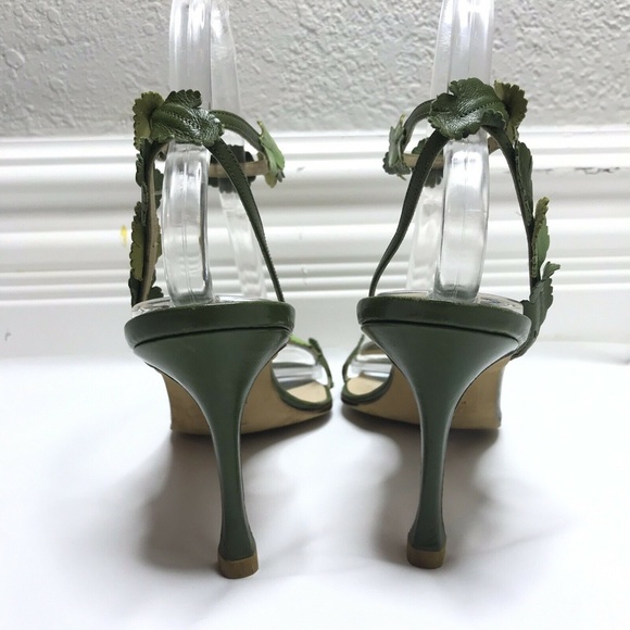 Manolo Blahnik Heel Sandals Green Leaf Wreath - Picture 9 of 10